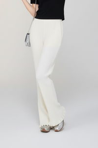 Pantalones de Punto Acanalado de Invierno, Transpirables, Resistentes al Viento, de Pierna Ancha, con Dobladillo de Lechuga, Cintura Elástica, Ropa Casual y Cómoda para Mujer - Product Image 2