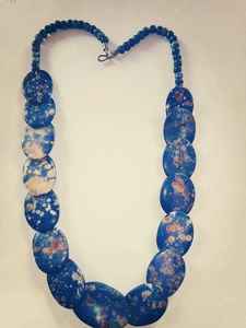 Custom made bone necklaces in flat round beige <b>coloured</b> <b>and</b> different other <b>shaped</b> beads for jewelry sellers <b>and</b> ladies. - Product Image 2