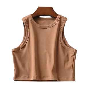 Customized High Quality 2025 Ladies <b>Knitted</b> Casual Sport O-Neck Cotton <b>Ribbed</b> White Crop Tank Tops for Women - Product Image 2