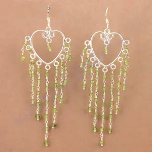 Boucles d'oreilles pendantes en argent 925 pour femmes, pierre précieuse péridot vert, perle d'eau douce, motif floral, or émeraude, bijoux élégants - Product Image 1