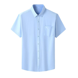 Camisa de manga corta para hombre de verano con logotipo personalizado de alta calidad Camisa de vestir de negocios informal suelta de color sólido hecha en Vietnam - Product Image 1