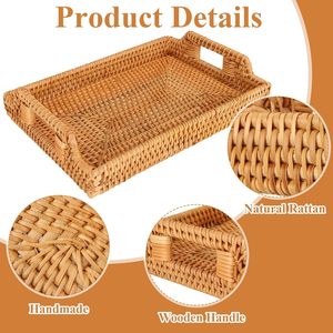 Bandeja rectangular de ratán con asas-Bandeja decorativa para servir para mesa de centro, desayuno y bebidas | Tienphong Wholesale 2025 - Product Image 4