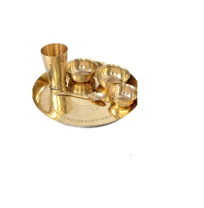 luxury Design copper stainless steel bronze thali <b>set</b> for serving dinnerware hotel classic design at wholesale price from India - Product Image 5