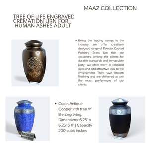 Urne funéraire élégante en métal noir de grande capacité avec bandes gravées en argent Fournitures funéraires commémoratives décoratives Collections Maaz - Product Image 3