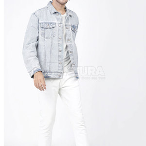 Veste en jean en toile de coton coupe ajustée pour homme, col montant, style décontracté urbain, couleur unie, hiver, couleurs personnalisables - Product Image 5