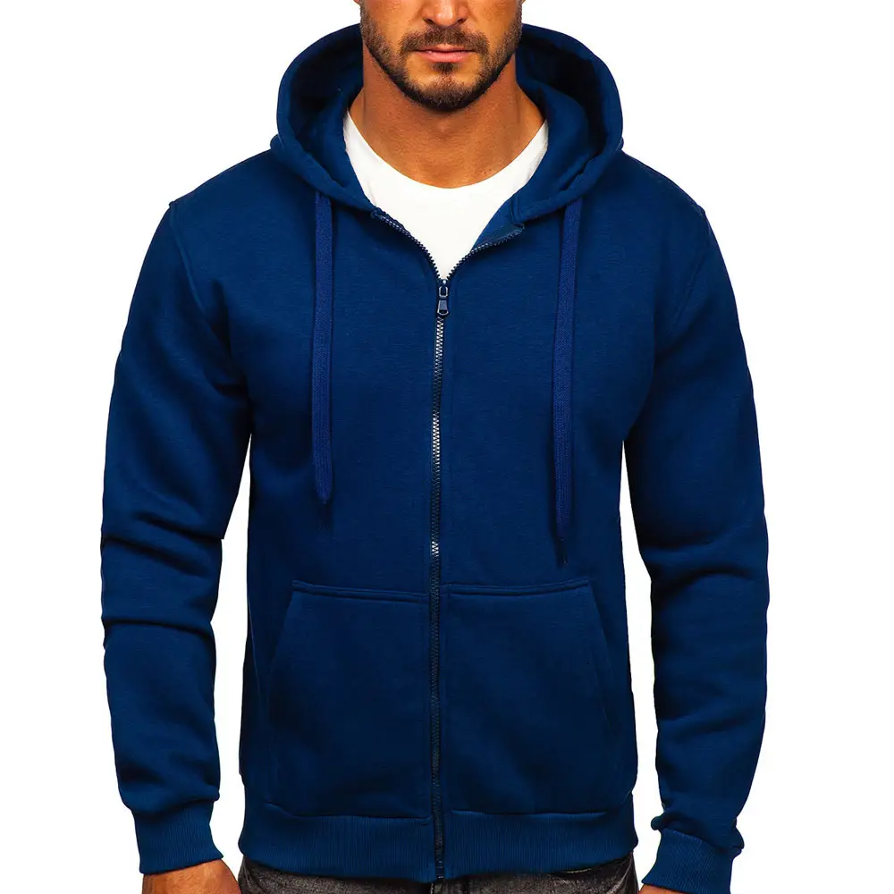 Cremallera hasta poliéster algodón cálido polar bolsillo sudaderas con capucha sudaderas hombres pesados Unisex adultos niños liso Zip Hoodie