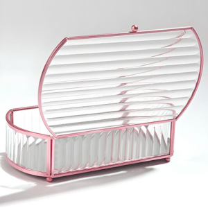 Boîte de rangement de bijoux en verre avec cadre en métal doré et or rose pour bijoux de femme - Product Image 2