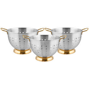 Passoire de ville en acier inoxydable de qualité supérieure avec un ensemble de 3 pièces à poignée dorée - Product Image 3