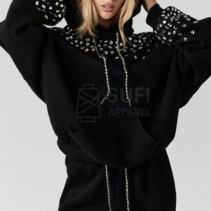 เสื้อฮู้ดผู้หญิงดีไซน์ล่าสุด ประดับเพชร สำหรับฤดูหนาว ผ้าฝ้าย 100% สีและขนาดสั่งทำได้ พร้อมโลโก้สั่งทำ - Product Image 3