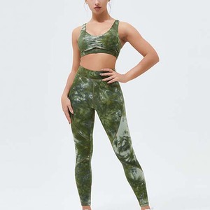 Ensembles d'entraînement de Yoga pour femmes, Logo personnalisé, soutien-gorge de sport et Leggings Tie Dye, ensemble de gymnastique deux pièces de Yoga nu + - Product Image 4