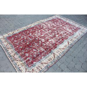 พรมตุรกีขนาดใหญ่ 5.2x8.6 ฟุต พรมวินเทจ พรมลายจุดสีแดง - Product Image 3