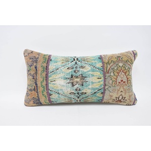 Multicolor bohemio 12x24 lana Kantha almohada Vintage bordado estampado Floral tejido decorativo cojín Patchwork 18x18 pulgadas - Product Image 1