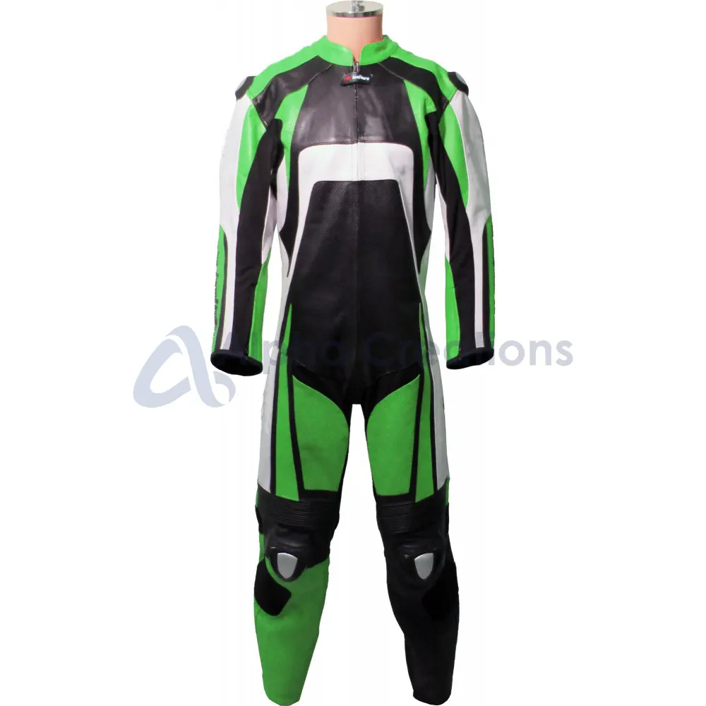 Roupa de moto de couro blindado Raptor Green, jaqueta de corrida masculina com bolso, design personalizado para fabricação