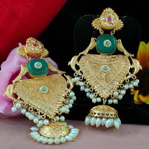 Premium Apala Polish With <b>Jhumkas</b> Hanging Pearls Indian Traditional & Modern Elegance Moissanite Stone <b>Jhumkas</b> For Women & Girls - Product Image 2