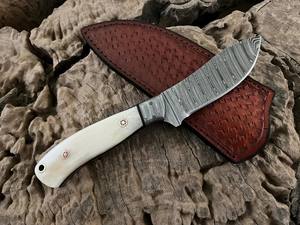 Cuchillo de Caza y Camping Nessmuk Estilo Damasco, Hoja Fija de Acero, Grado Industrial, con Funda, Espiga Completa, OEM - Product Image 3