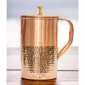 Pichet à eau en cuivre martelé pur, pot en cuivre traditionnel indien, vaisselle en cuivre de qualité alimentaire pour l'exportation, pot en cuivre - Product Image 1