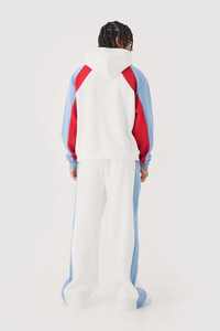 Conjunto de Sudadera con Capucha y Pantalones Deportivos Holgados de Invierno para Hombre, Estilo Vintage, Paneles en Contraste, Color Block, con Cordón, Rojo, Blanco y Azul - Product Image 5