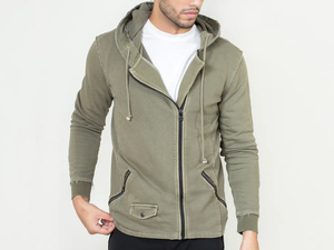 เสื้อมีฮู้ดสำหรับผู้ชายผ้าฝ้ายฝรั่งเศสเทอร์รี่คุณภาพสูงดีไซน์ซิปรูดแนววินเทจ - Product Image 2