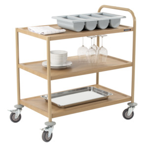 Chariot de service de cuisine en faux bois avec 3 étagères et 1 poignée - Product Image 1