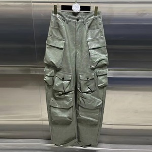 Pantalones Cargo con bolsillos de retazos sólidos para mujer, ropa informal holgada con botones empalmados de cintura alta, pantalones de longitud completa, moda femenina - Product Image 2