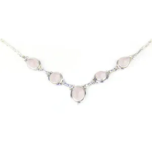 Collar de Plata 925 con Cuarzo Rosa para Mujer, Elegante Joyería de Cristal con Piedras Preciosas - Product Image 1