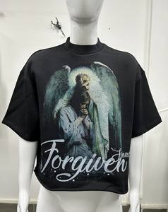 T-shirt Vintage Boxy Oversize Noir Coton Lourd French Terry Dropped Manches Courtes avec Poche Poitrine 260 Gsm 100% Coton - Product Image 2