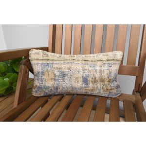 Almohada de retales Kantha de lana Beige de 8x16 pulgadas, almohada bordada Vintage rústica, estilo navideño portátil para coche y hogar - Product Image 1