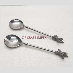 Mango de junta de madera de hormigón, cucharas para servir ensaladas de acero inoxidable chapadas en plata, nuevas herramientas de diseño de tendencia, servidores de ensaladas - Product Image 3