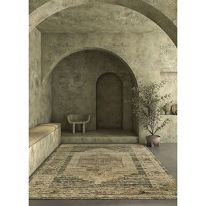 AKWL-1046 Tapis en laine noué à la main, gris thym et noir, motif médaillon abstrait, 9x12, rectangulaire, moelleux, pour couloir, pour adolescents, viscose, fait main - Product Image 5