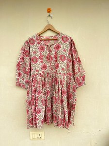 Haute qualité indien main bloc coton robe patineuse longue en mousseline de soie florale et solide imprimé numérique longueur Midi - Product Image 6