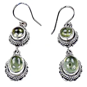 Boucles d'oreilles pendantes vintage plaquées or avec perle d'eau douce et pierre précieuse préhnite pour femmes - Product Image 2
