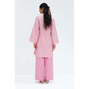 Ensemble femme orné de Lurex rose, chemise en coton modal, pantalon, haut long tissé à manches trois-quarts pailleté, pantalon court, coupe ample - Product Image 3