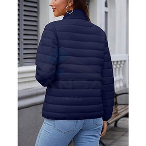 <b>Lightweight</b> <b>Women</b> <b>Quilted</b> Puffer <b>Jacket</b> Full Zipper Stand Collar Four Pocket Padded Fleece <b>Jacket</b> Outerwear Navy Blue - Product Image 3