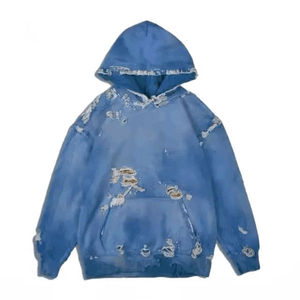 Custom Men's Cotton Streetwear Acid Wash Distressed Hoodies Custom Ripped Oversized Men Distressed Hoodie - Product Image 1