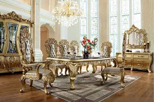 Luxury Design Exquisite Carving Teak Wood Dining Table Set Premium White Dining Room Furniture 6-Seater Dining Room Suite For UK - Product Image 5