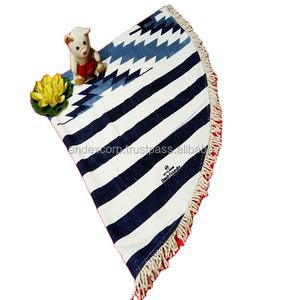 Toalla de playa redonda con flecos Toalla de mandala redonda de playa de algodón de diseño impreso personalizado al por mayor en India - Product Image 1