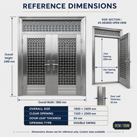 Porte de sécurité double entrée en acier inoxydable sur mesure avec grille pour entrée de villa, maison, bâtiment OEM ODM