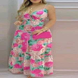 2023 Summer Women Halter Mini Dresses Casual Bodycon Fashion flower print Sleeveless Dress For Woman - Product Image 2