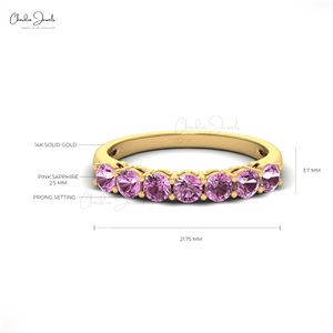 Productos de Tendencia 2026, Anillo de Media Eternidad con Zafiro Rosa Natural de Corte Redondo de 3 mm, con Oro Sólido de 14k, Joyería al por Mayor - Product Image 4