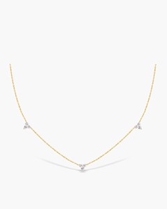 Collar de Diamantes Trio Station con Tres Piedras de 0.46 Ct, Diamante Natural Color G-H, Claridad VS, Oro Sólido de 14K, Aniversario, Hecho a Mano - Product Image 1
