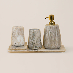 Ensemble de salle de bain minimaliste personnalisable en marbre, accessoires de salle de bain propres, porte-savon, plateau, look moderne et calme - Product Image 4