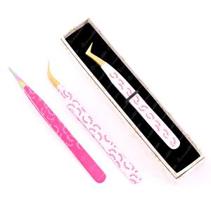 Pinzas de extensión de pestañas de acero inoxidable puro de Color con logotipo personalizado, agarre de diamante suave, volumen puntiagudo, tipo de punta de fibra de belleza - Product Image 6
