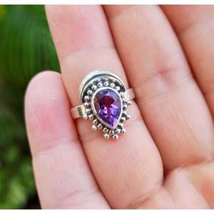 Handmade Amethyst Silver <b>Ring</b> for Women February Gemstone Eye <b>Statement</b> <b>Ring</b> for Gift - Product Image 4