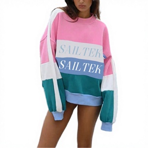 Sudadera de cuello redondo de forro polar de alto gramaje, estilo oversize con bloques de color, para mujer, personalizada al por mayor, estilo streetwear - Product Image 3