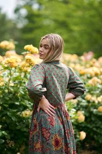 Vestido Doria Hecho a Mano, Estilo Bohemio, Midi, Estampado a Mano, Algodón Casual, Informal, de Algodón Puro con Estampado Floral - Product Image 6