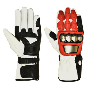Leather Full Finger <b>Gloves</b> With <b>Red</b> Palm And Metal Knuckle Protection For Cycling Men Summer Breathable Adjustable Wrist Strap - Product Image 1