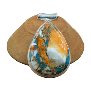 Pendentif en Turquoise Orange Spiny Oyster, Pendentif en Argent Sterling 925, Pendentif Statement, Collier avec Pendentif, Pendentif en Pierre de Grande Taille, Bijoux - Product Image 1