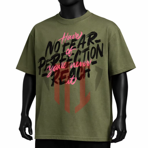 Men's <b>Olive</b> <b>Green</b> Short Sleeve <b>T</b>-<b>Shirt</b> Bold Letter Print O-Neck Casual Cotton Tee Loose Fit Breathable 240g - Product Image 1