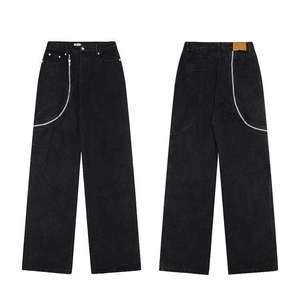 Jeans droits amples pour hommes, respirants, de haute qualité, OEM en gros, motif personnalisé, denim délavé, automne uni - Product Image 3