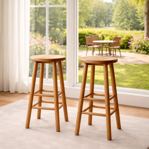 Taburete de Bar Redondo sin Respaldo SOLOBEAT, Moderno, de Madera de Teca Sólida, Ecológico, para Hogar, Bar, Hotel y Comedor - Product Image 1